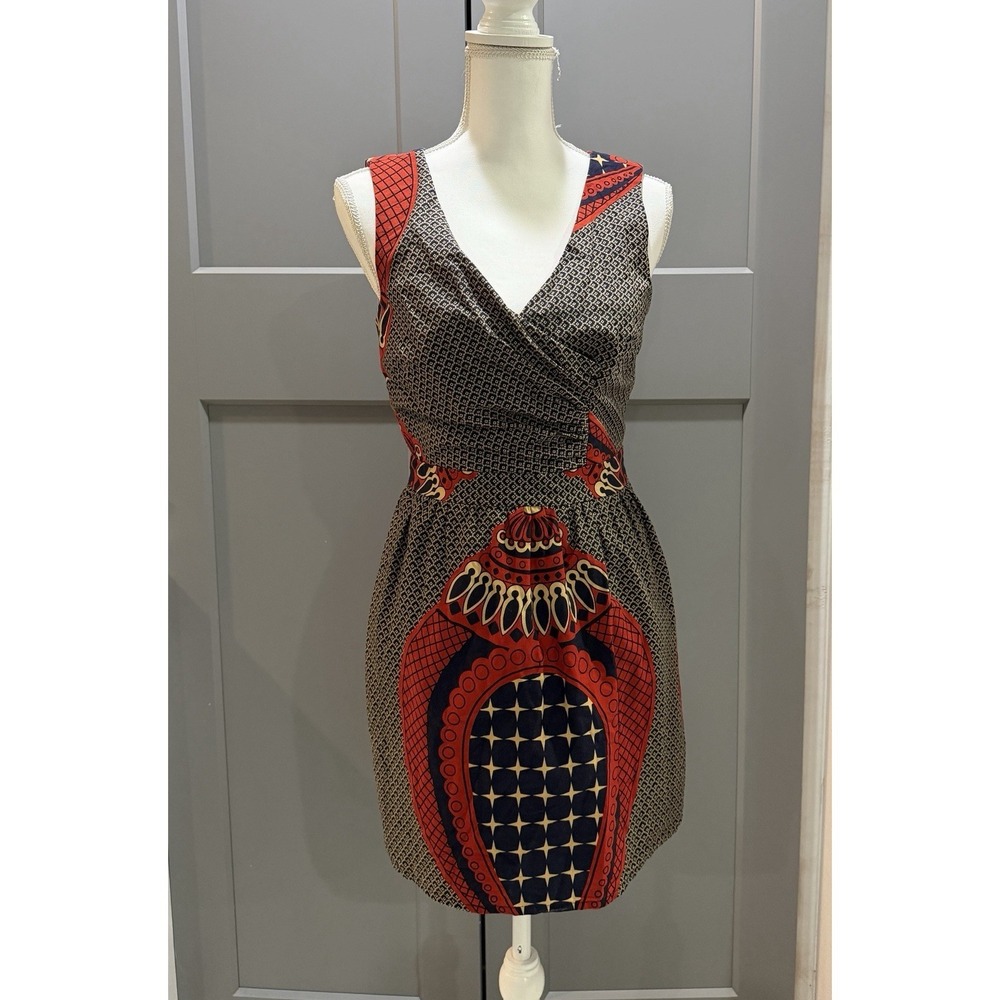 Burlapp  Wrap Bodice Banded Waist Dress Stunning Chic Mod Medium Runs Small